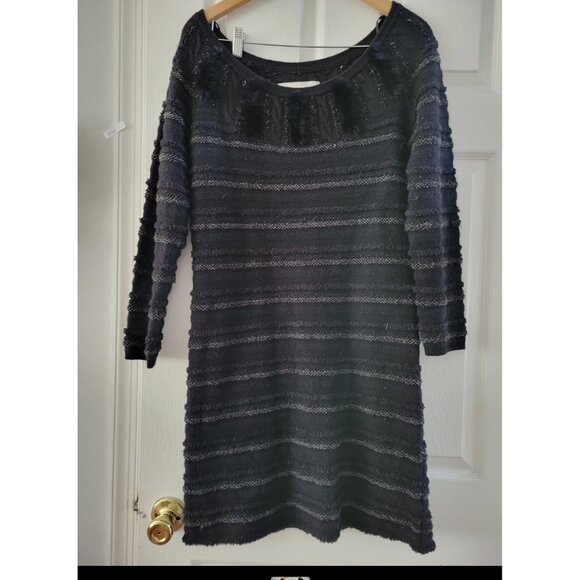 Leifsdottir Anthropologie Black dress size Large fur trim bodycon - Picture 1 of 9